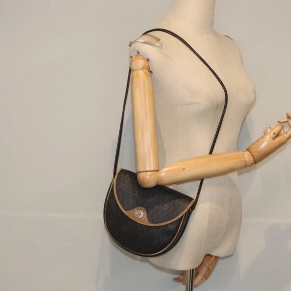 Christian Handbags - Christian Dior Honeycomb Canvas Shoulder Bag PVC Leather Black Gold Auth